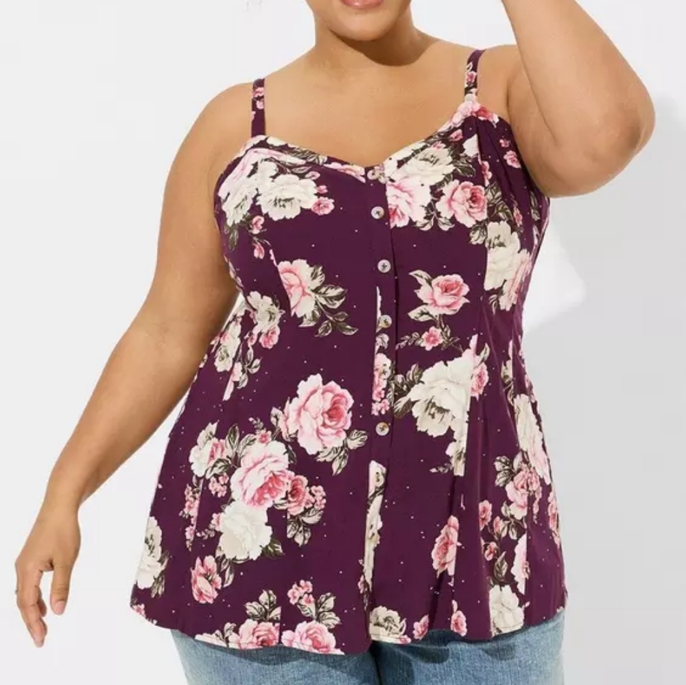 Torrid Size 0 Challis Fit & Flare Button Top Romantic Roses Floral Winte…